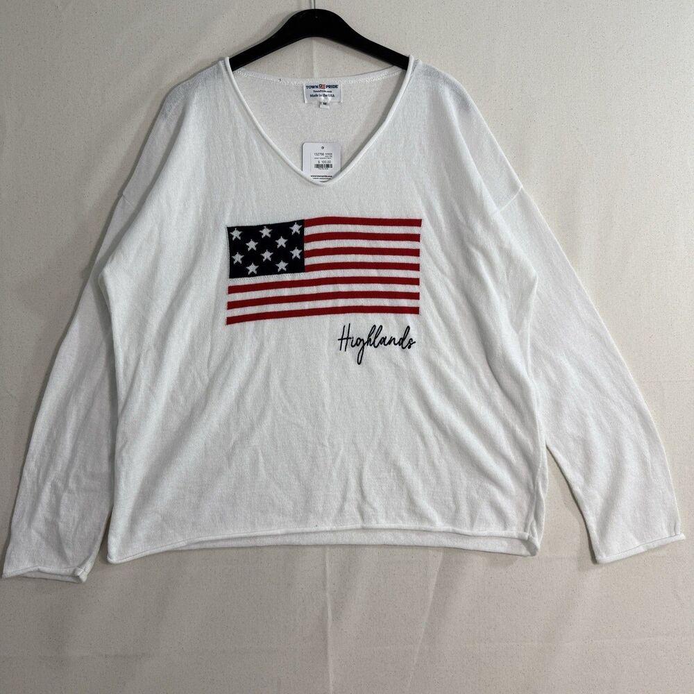 Town Pride Women American Flag Pullover Sweater Size M New With Detached Tag